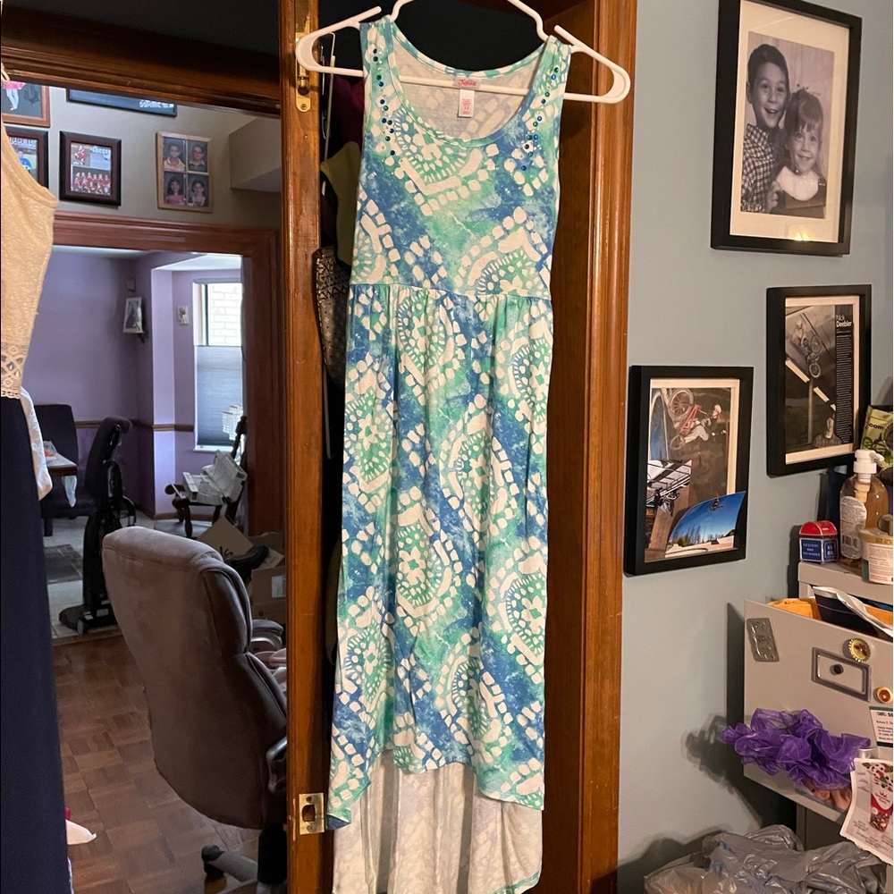 kids Highlow blue and green tie-dye dress